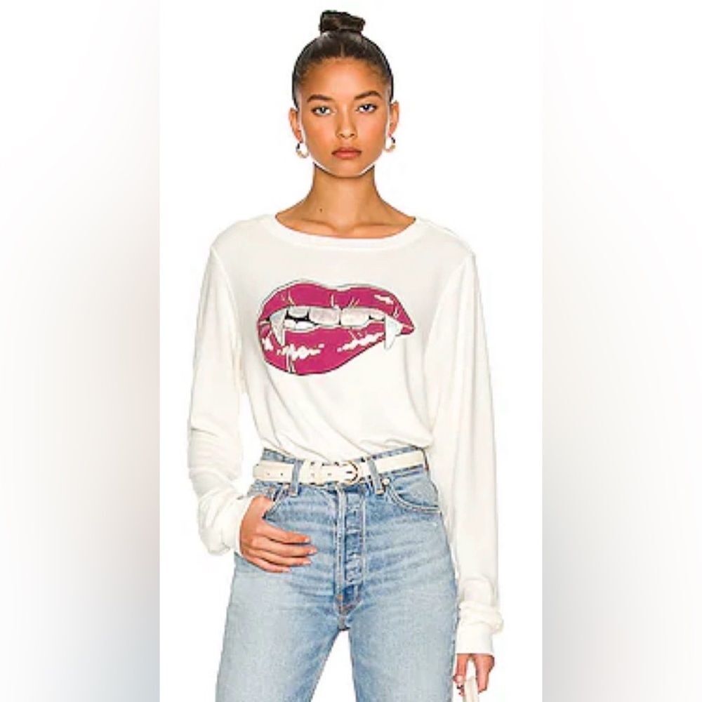 Wildfox Couture "Love Bites" Baggy crewneck sweatshirt with vampire lips & teeth